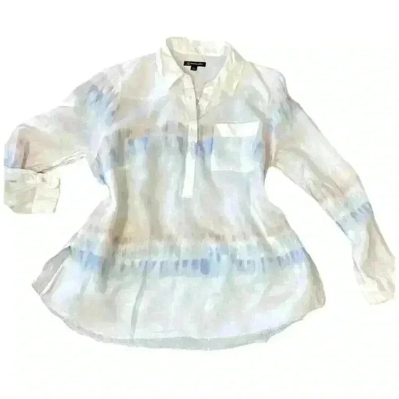 Inc International Concepts 100% Linen Frayed-Hem White Top Mariner Size M, - Picture 1 of 8